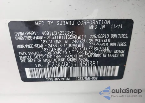 2024 Subaru Forester Sport from USA, damaged, VIN JF2SKAGC5RH450381